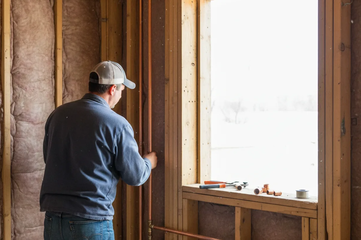 Licensed plumber running new copper supply lines in a Spirit Lake home